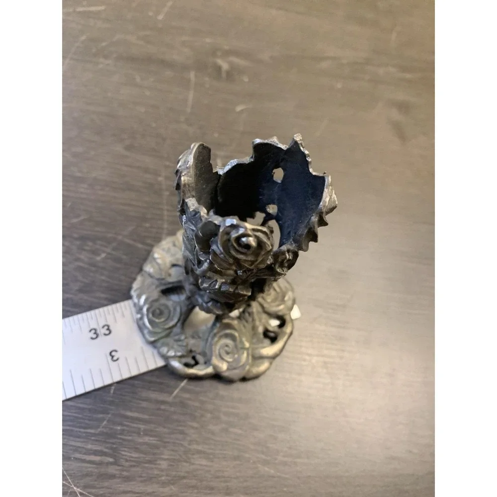 Vintage Silver Tone Pewter Metal Floral‎ Candle Holder